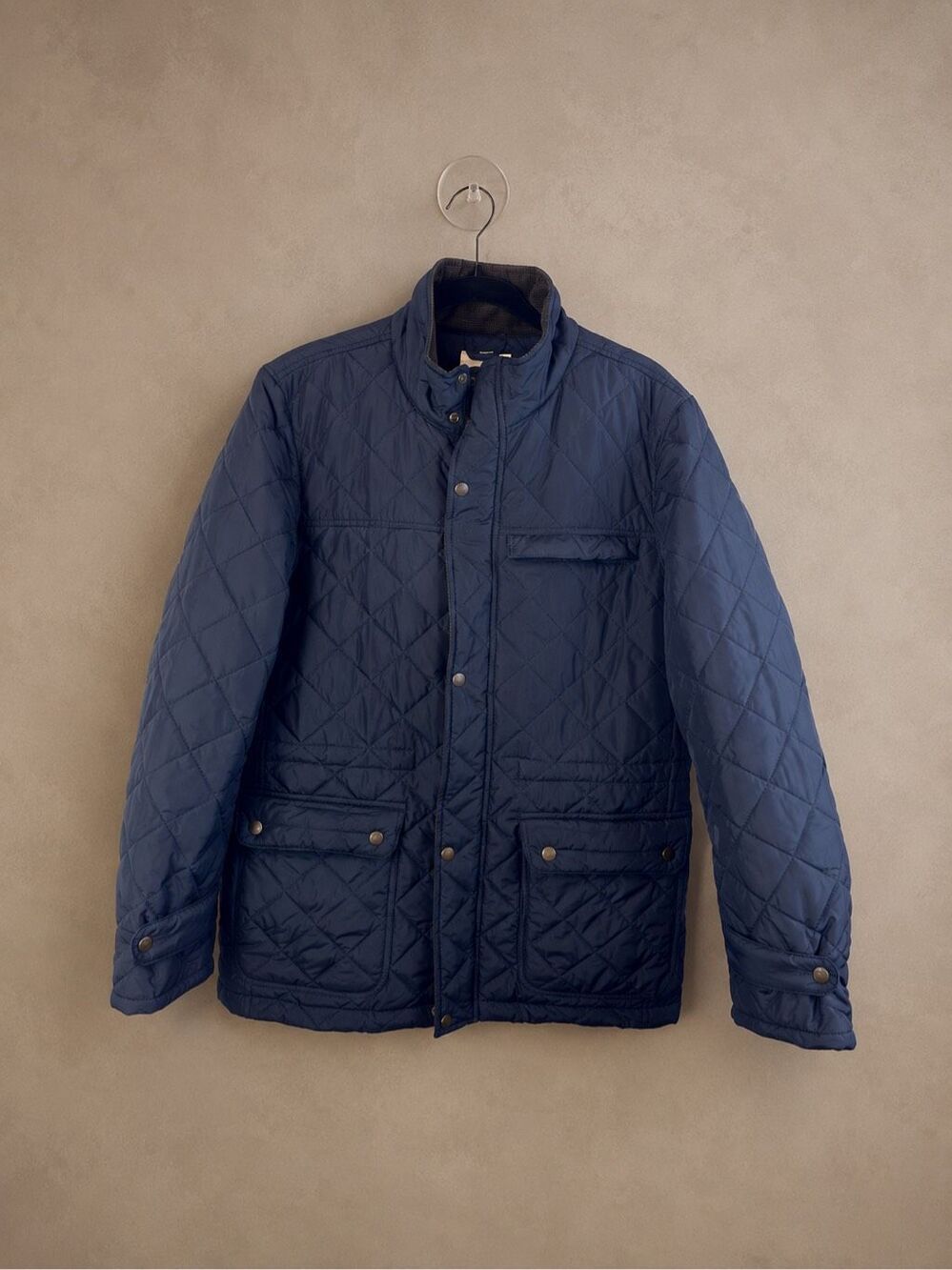 John W. Nordstrom Size M Quilted utility Field Jacket Navy Leather Trim
